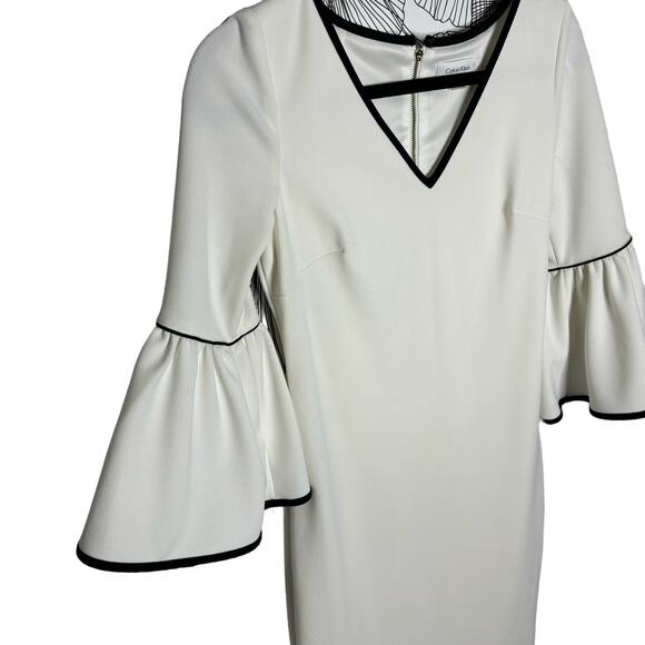 Calvin Klein White and Black Bell Sleeve Long Sleeve Knee Length Dress Size 4 - Picture 9 of 9